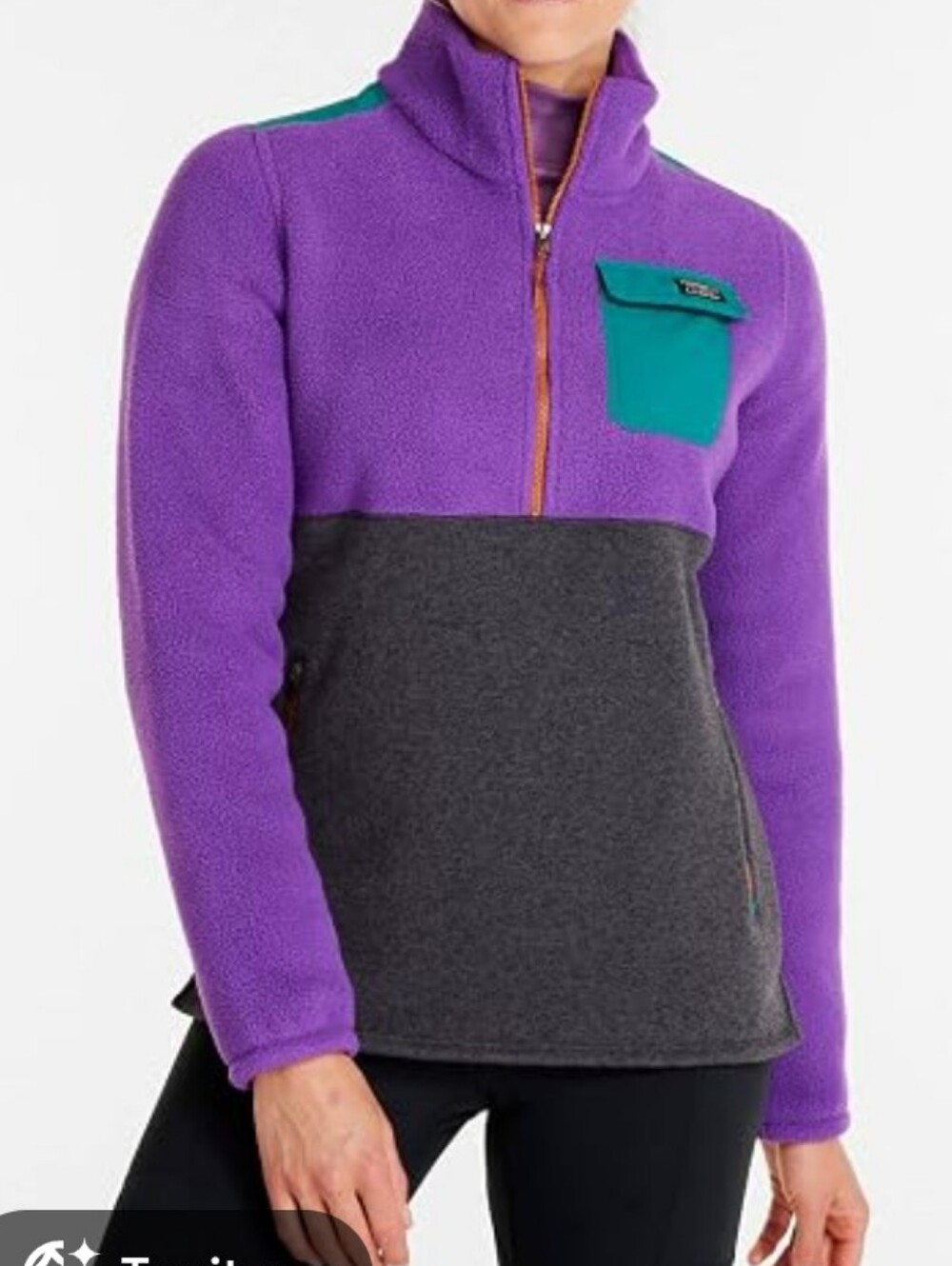 L.L. Bean 90s Style Colorblock Quarter Zip Fleece Pullover Sweater Purple & Teal